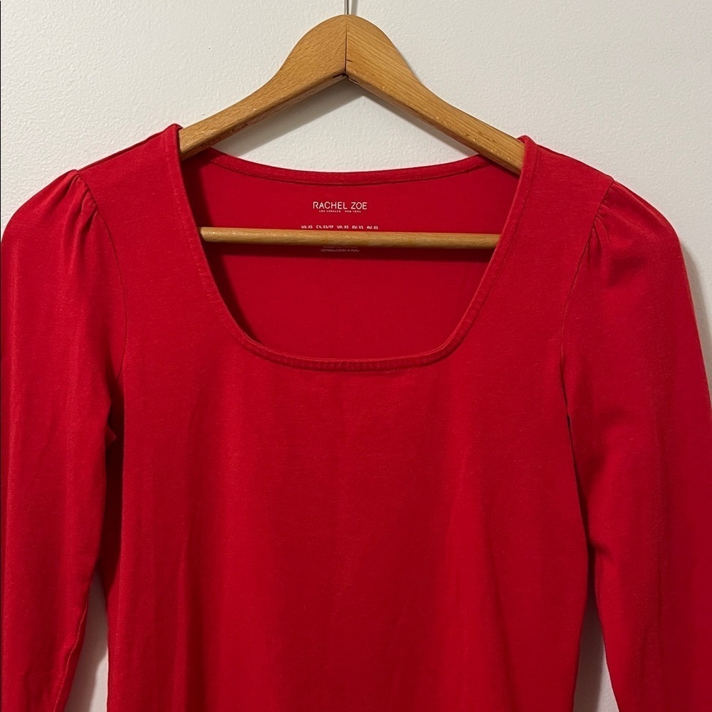 RACHEL ZOE Pima Cotton Modal Scoop Neck Long Sleeve Puffed Shoulder Women’s XS - Picture 2 of 6